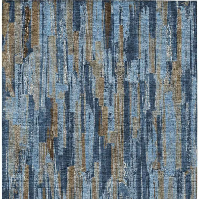 9' X 12' Navy Blue And Taupe Striped Washable Indoor Outdoor Area Rug