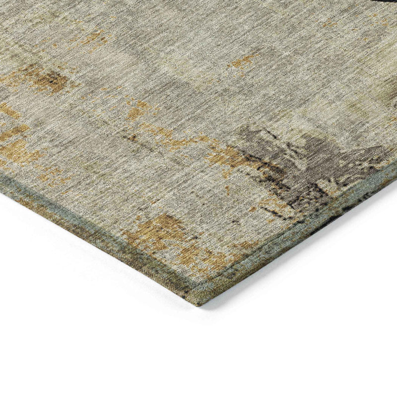 5' X 8' Khaki Black And Ivory Animal Print Washable Indoor Outdoor Area Rug