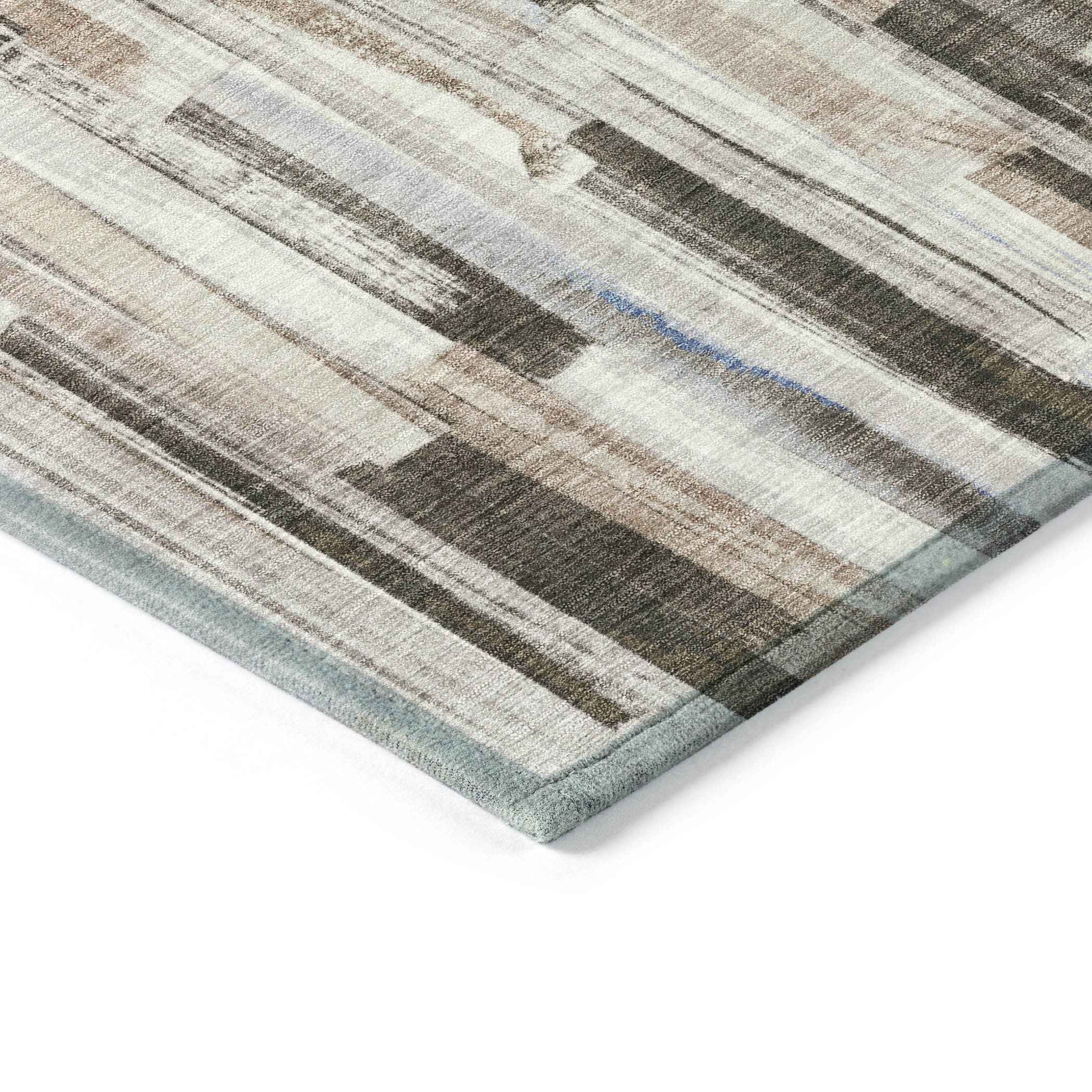 3' X 5' Khaki And Ivory Striped Washable Indoor Outdoor Area Rug