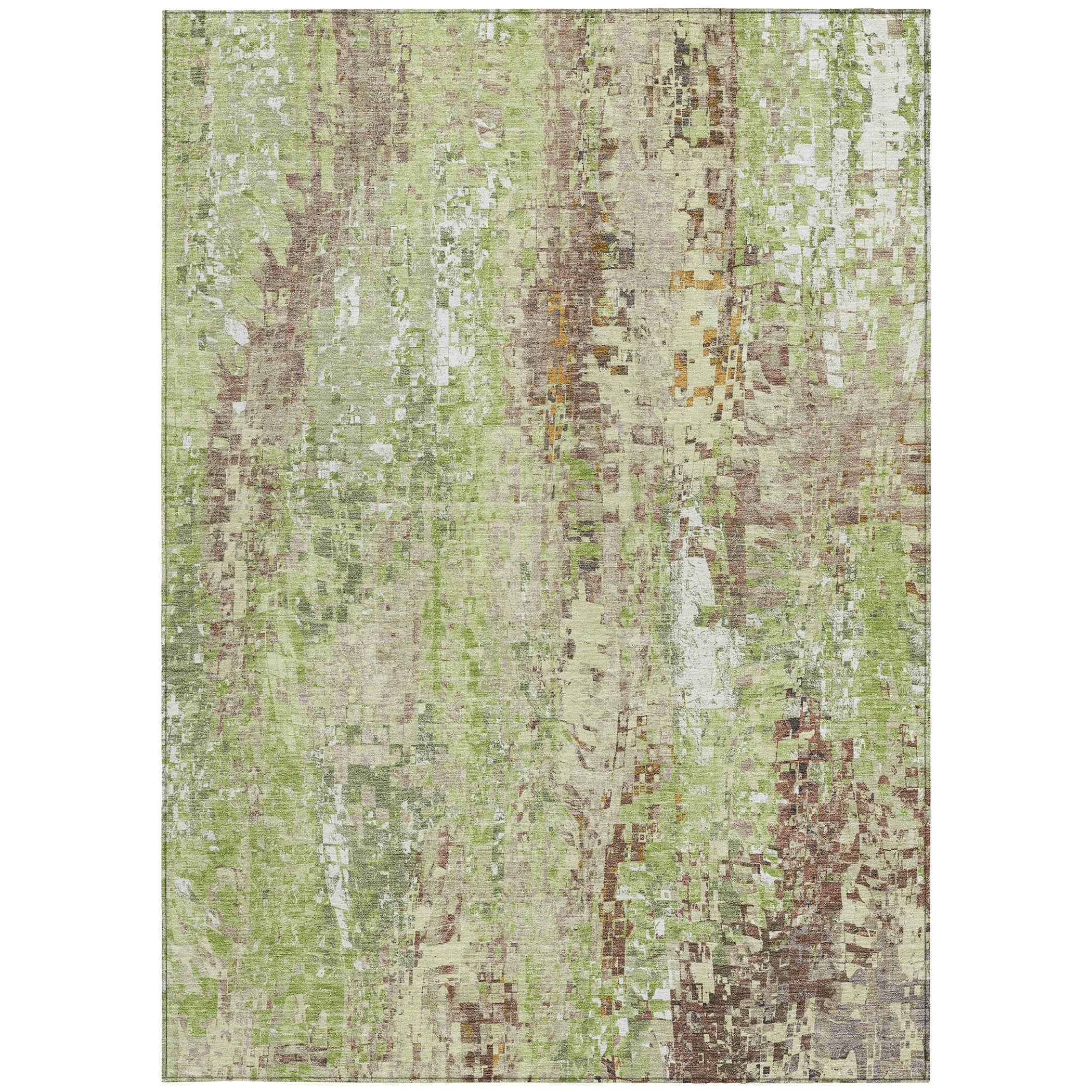 5' X 8' Green Tan And Ivory Abstract Washable Indoor Outdoor Area Rug