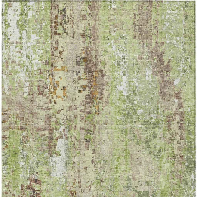 5' X 8' Green Tan And Ivory Abstract Washable Indoor Outdoor Area Rug