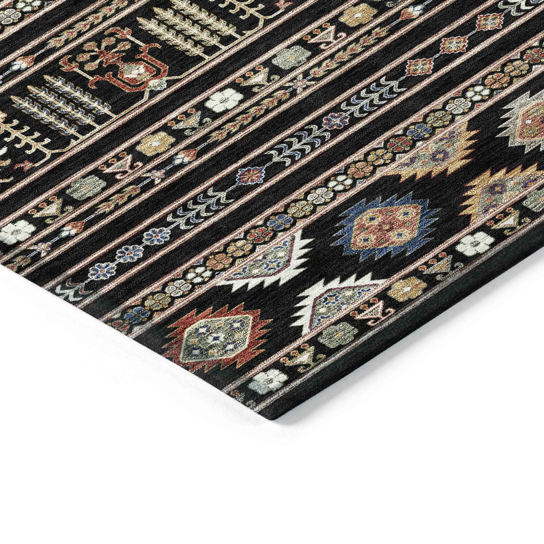 3' X 5' Black Blue And Copper Tribal Washable Indoor Outdoor Area Rug