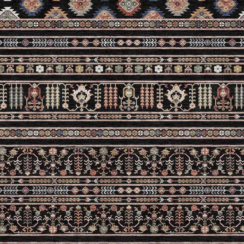 3' X 5' Black Blue And Copper Tribal Washable Indoor Outdoor Area Rug