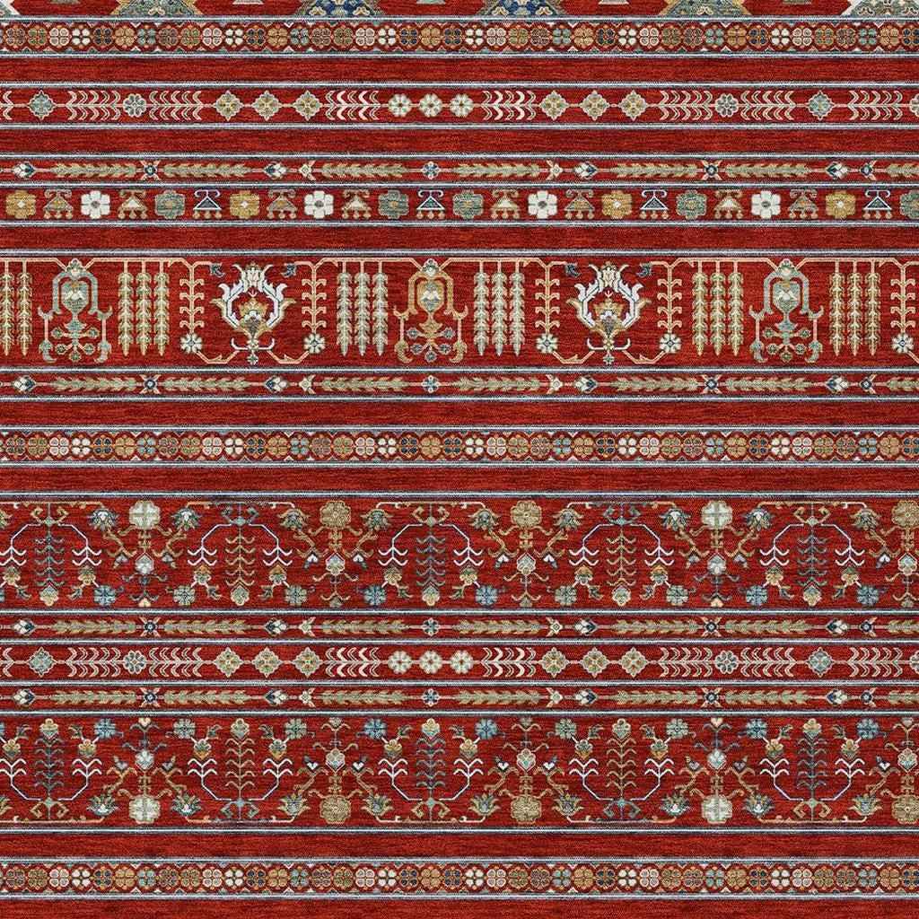 5' X 8' Red Gold And Blue Tribal Washable Indoor Outdoor Area Rug