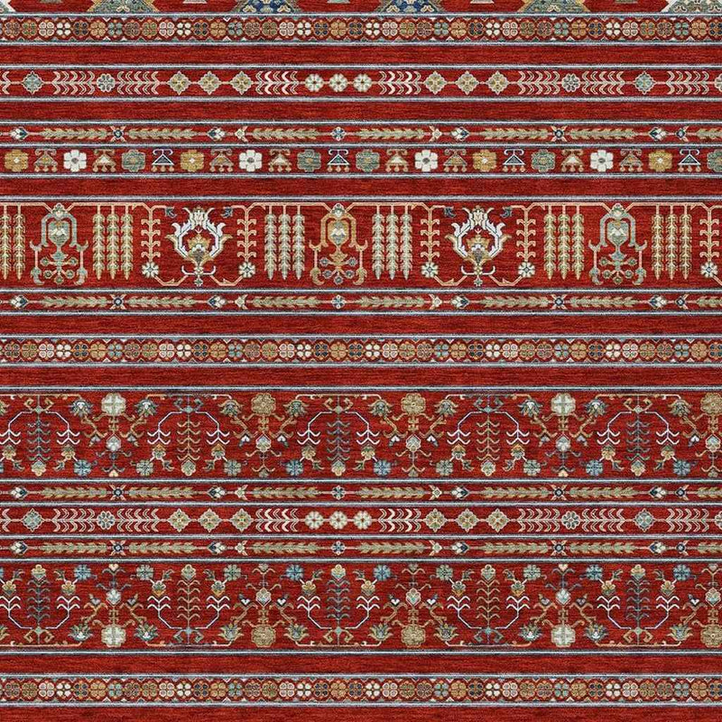 5' X 8' Red Gold And Blue Tribal Washable Indoor Outdoor Area Rug