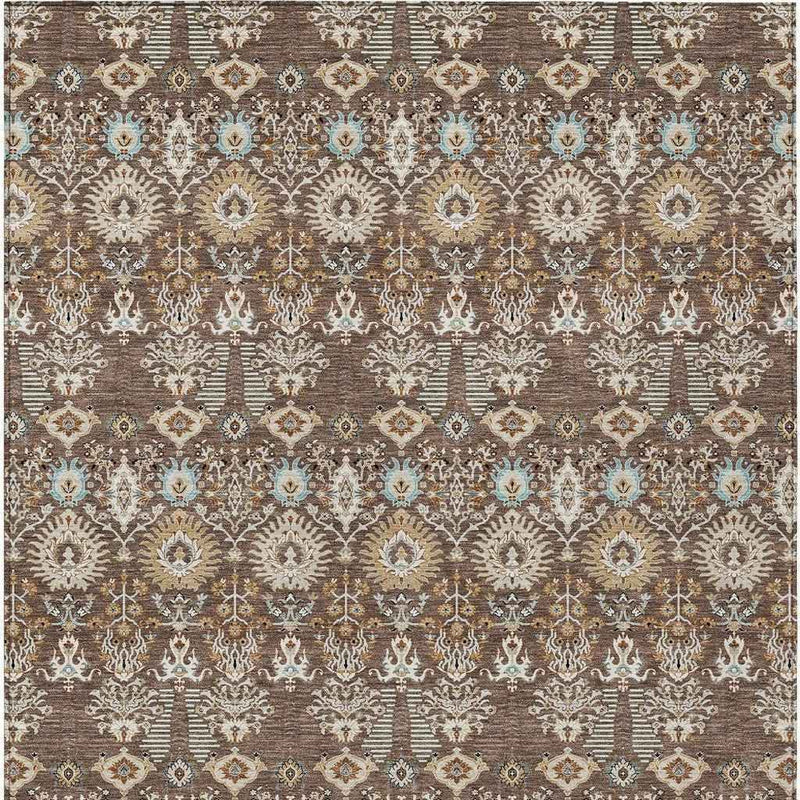5' X 8' Brown And Beige Floral Washable Indoor Outdoor Area Rug