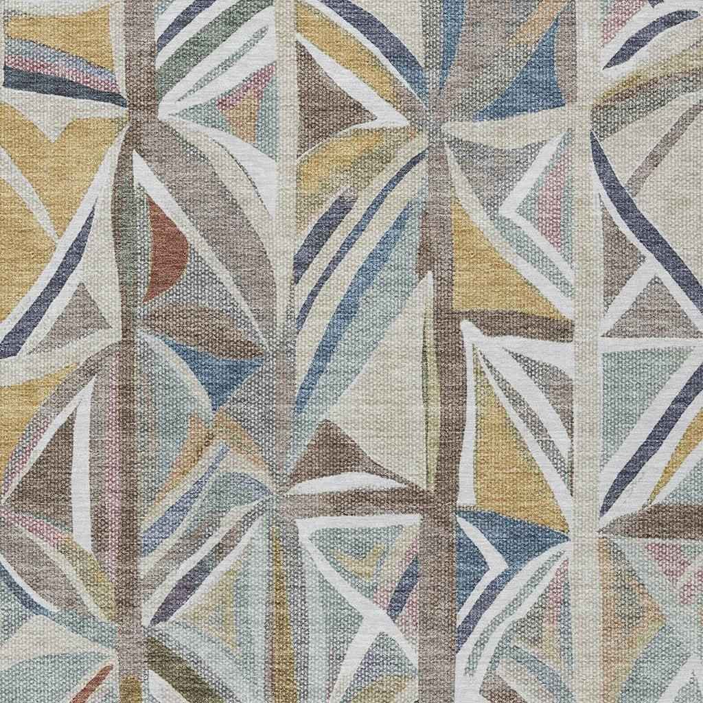 5' X 8' Taupe Ivory And Gold Geometric Washable Indoor Outdoor Area Rug
