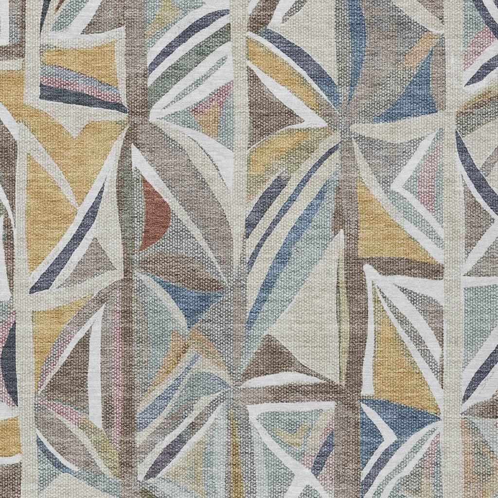 5' X 8' Taupe Ivory And Gold Geometric Washable Indoor Outdoor Area Rug