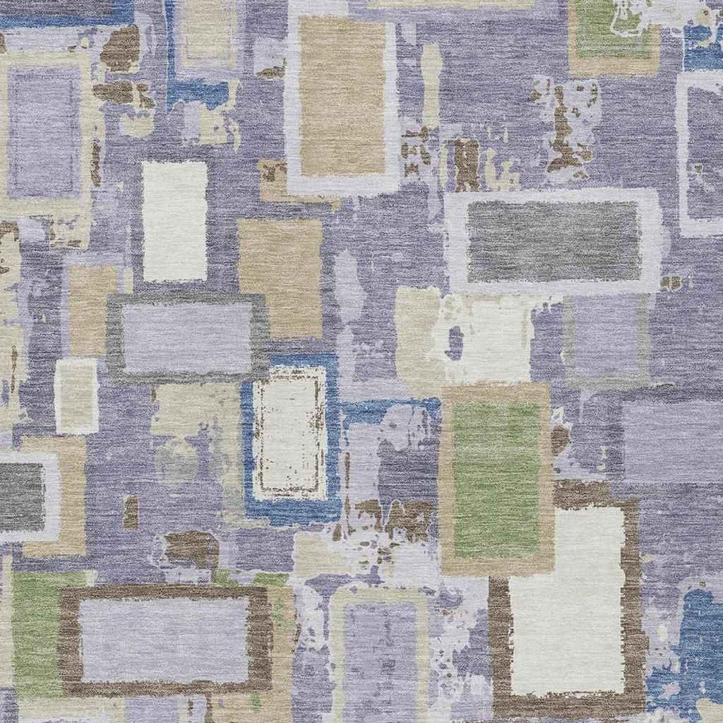 9' X 12' Purple Tan And Ivory Geometric Washable Indoor Outdoor Area Rug