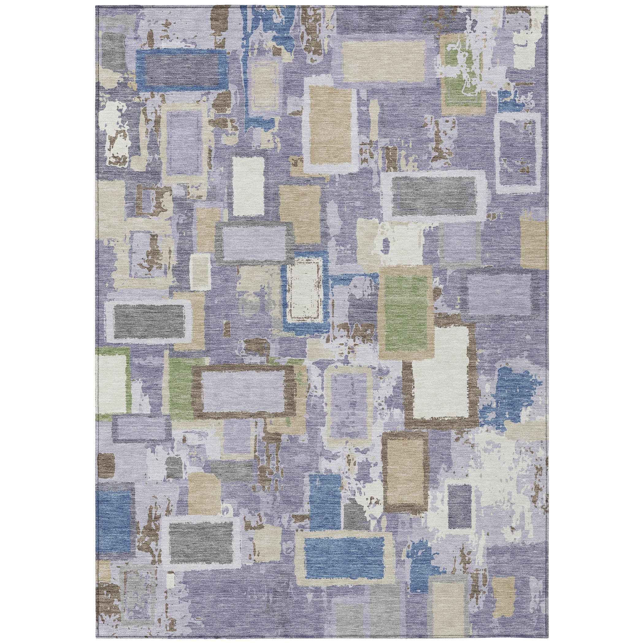 9' X 12' Purple Tan And Ivory Geometric Washable Indoor Outdoor Area Rug