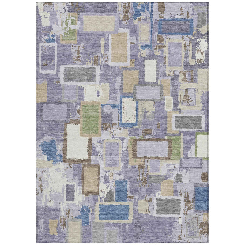 9' X 12' Purple Tan And Ivory Geometric Washable Indoor Outdoor Area Rug