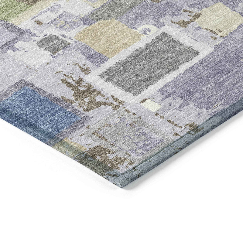 9' X 12' Purple Tan And Ivory Geometric Washable Indoor Outdoor Area Rug