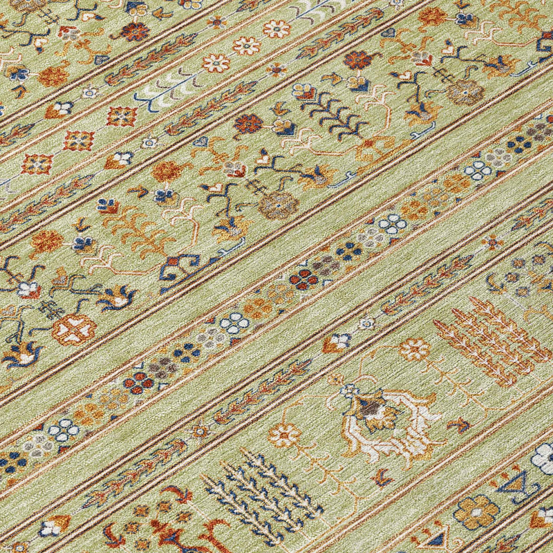 10' X 14' Artichoke Green Blue And Copper Tribal Washable Indoor Outdoor Area Rug