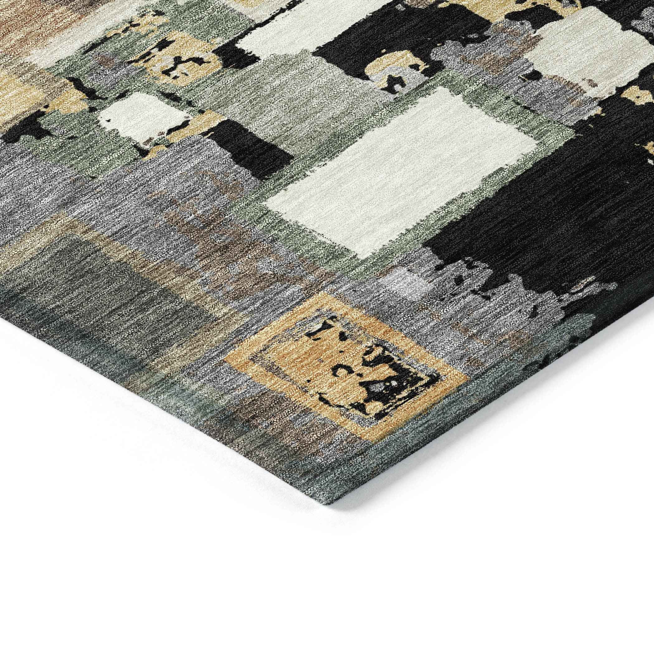 10' X 14' Black Gold And Ivory Geometric Washable Indoor Outdoor Area Rug