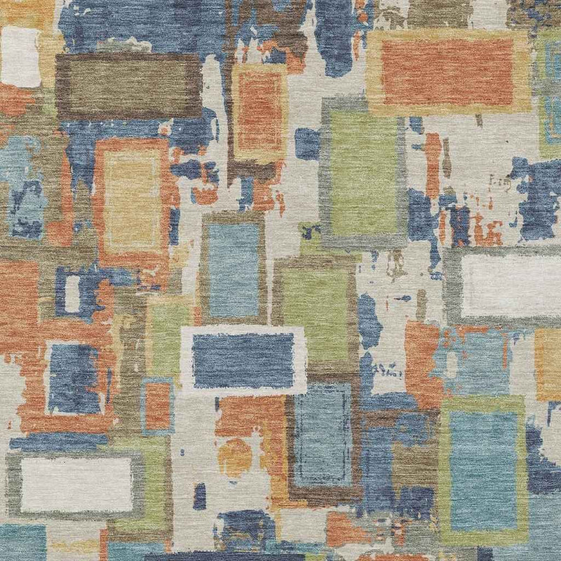 3' X 5' Denim Blue Copper And Green Geometric Washable Indoor Outdoor Area Rug