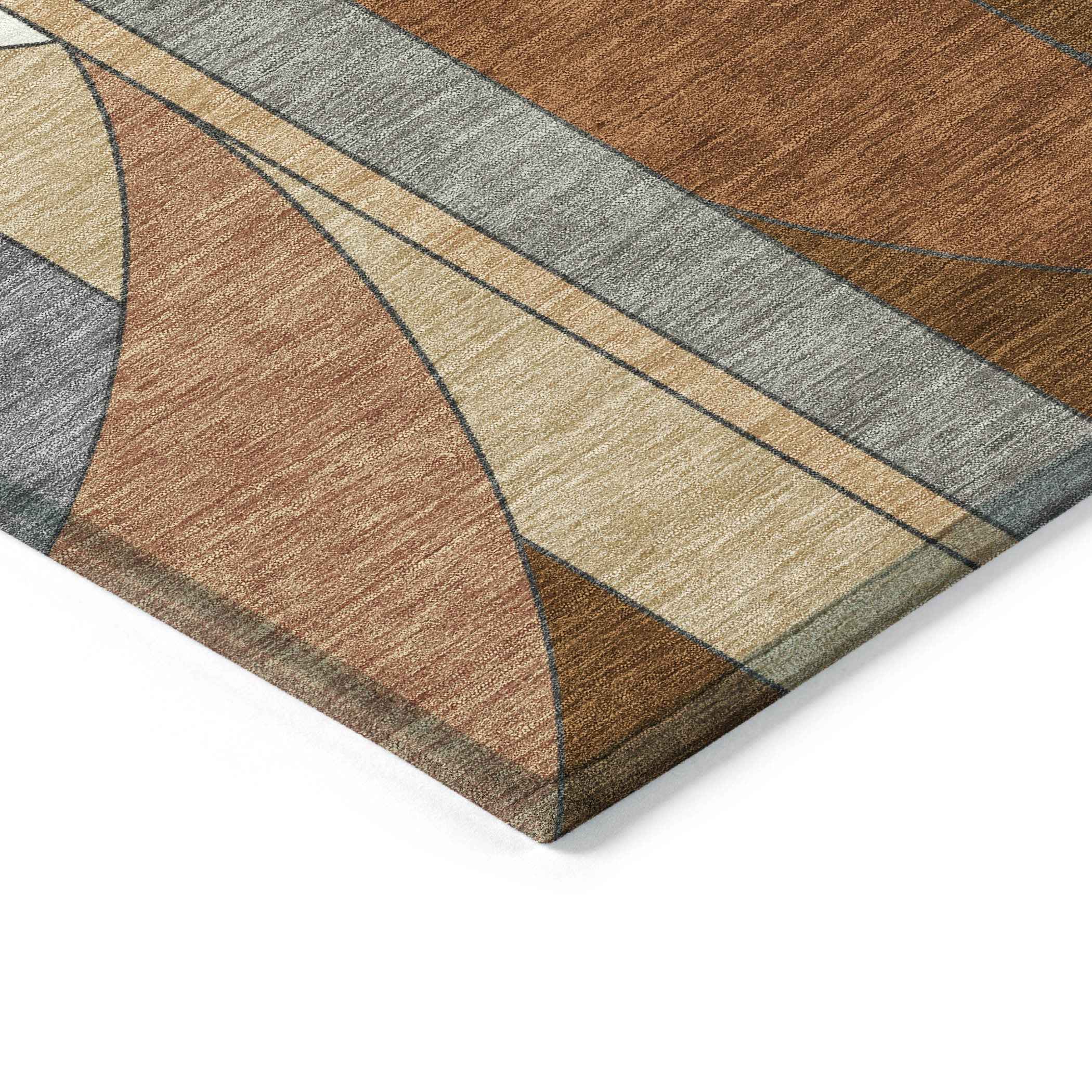 3' X 5' Copper And Ivory Geometric Washable Indoor Outdoor Area Rug