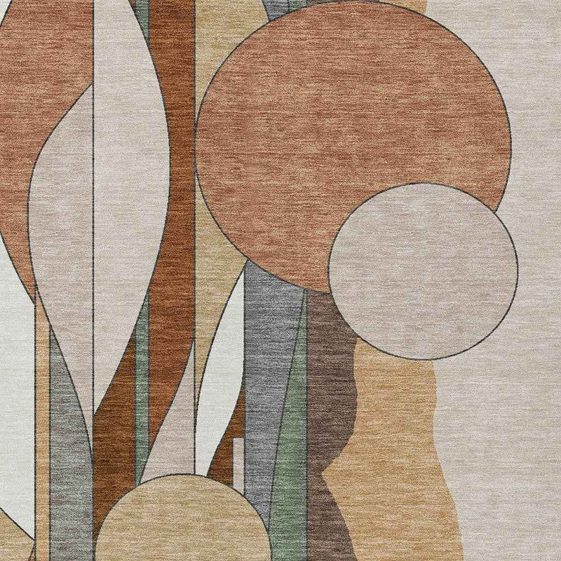 3' X 5' Copper And Ivory Geometric Washable Indoor Outdoor Area Rug