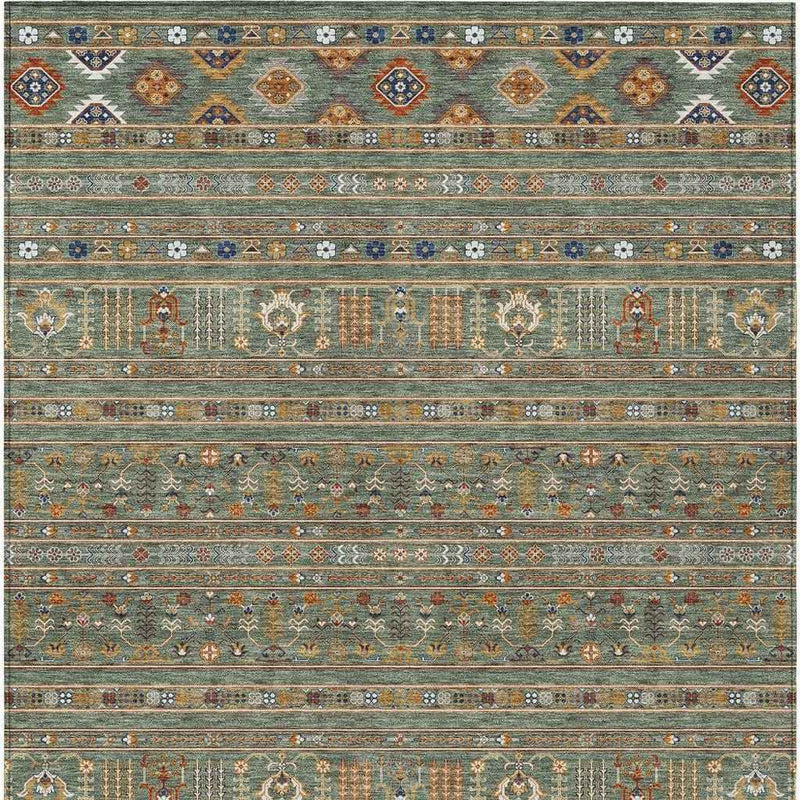 3' X 5' Sage Gold And Copper Tribal Washable Indoor Outdoor Area Rug