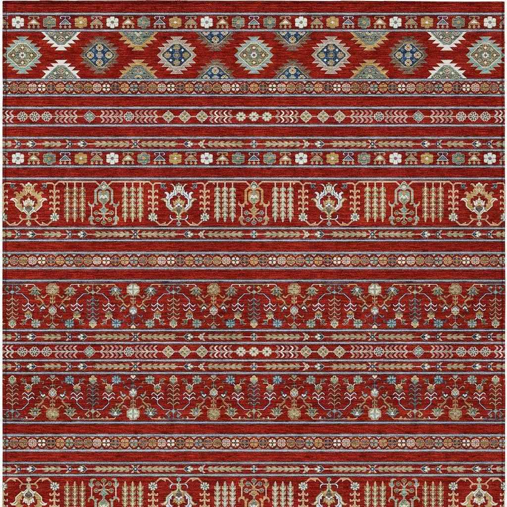 9' X 12' Red Gold And Blue Tribal Washable Indoor Outdoor Area Rug