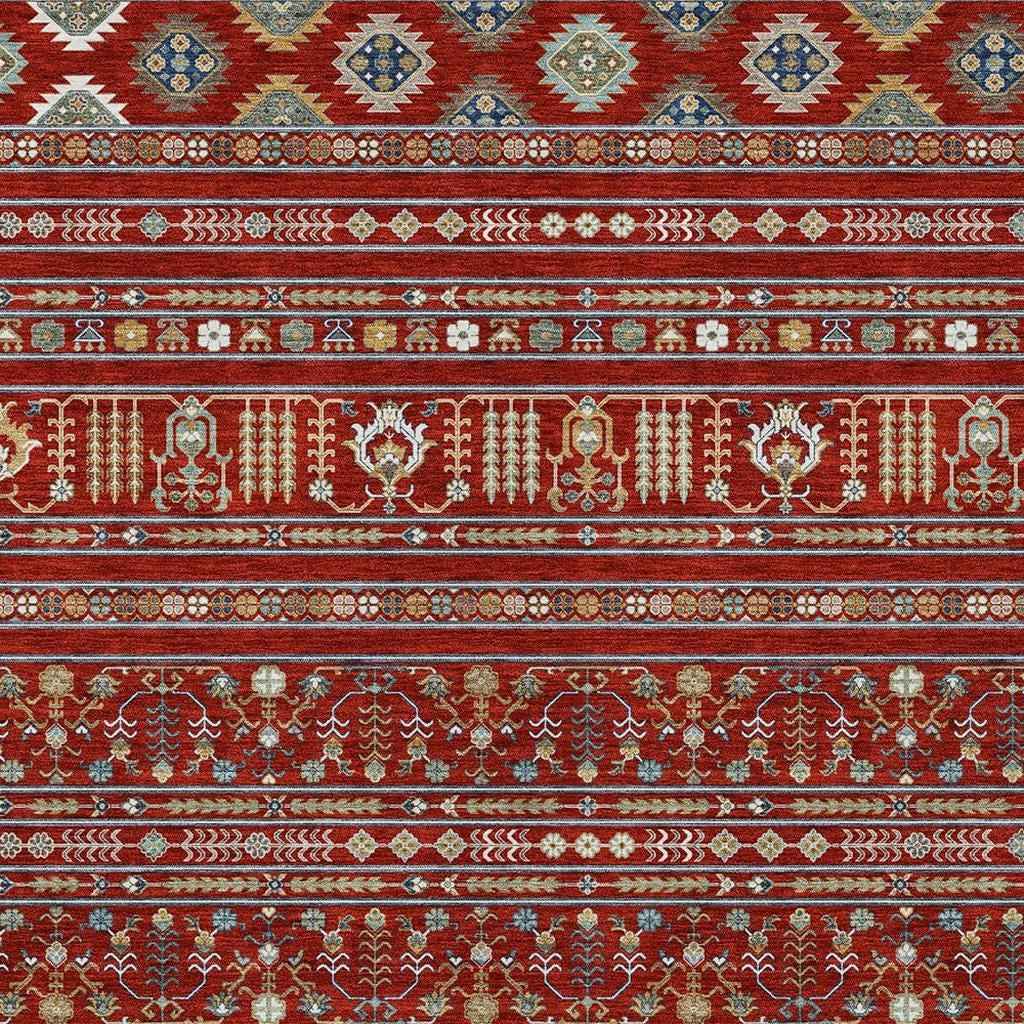 9' X 12' Red Gold And Blue Tribal Washable Indoor Outdoor Area Rug