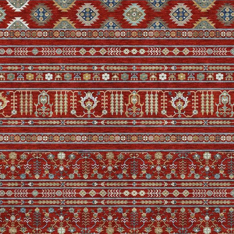 9' X 12' Red Gold And Blue Tribal Washable Indoor Outdoor Area Rug