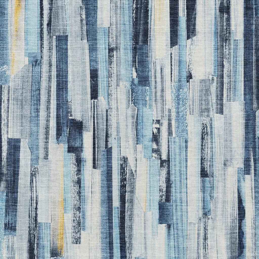 3' X 5' Denim Blue And Ivory Striped Washable Indoor Outdoor Area Rug