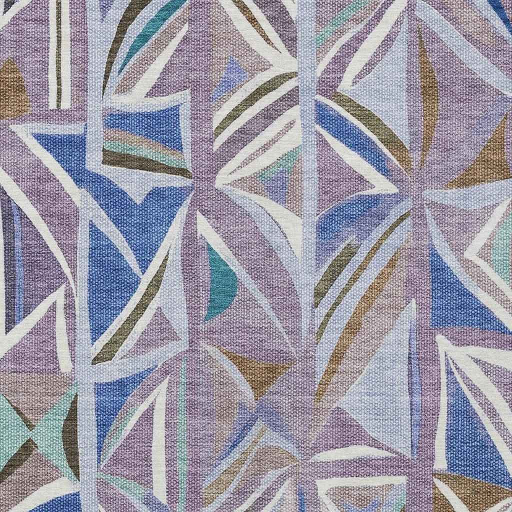 5' X 8' Lavender Ivory And Blue Geometric Washable Indoor Outdoor Area Rug