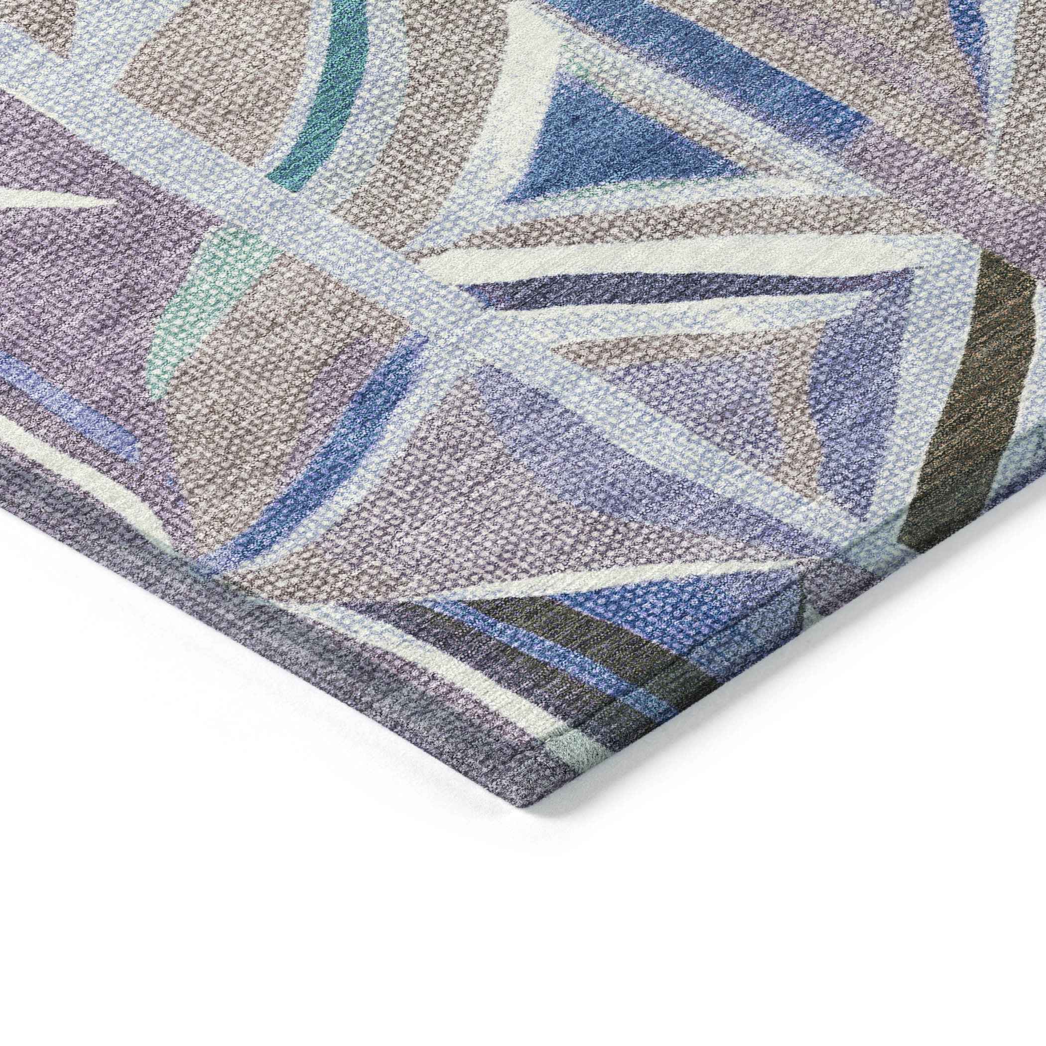 5' X 8' Lavender Ivory And Blue Geometric Washable Indoor Outdoor Area Rug
