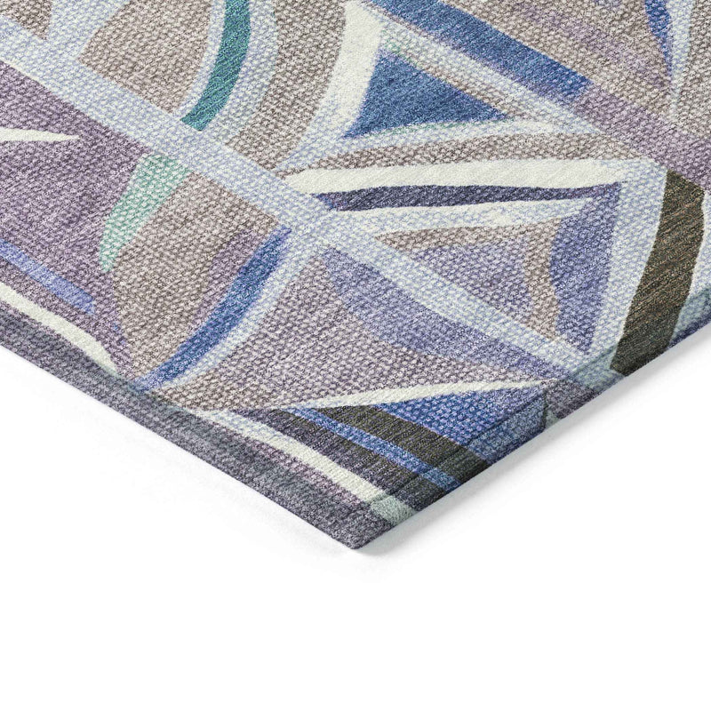 5' X 8' Lavender Ivory And Blue Geometric Washable Indoor Outdoor Area Rug
