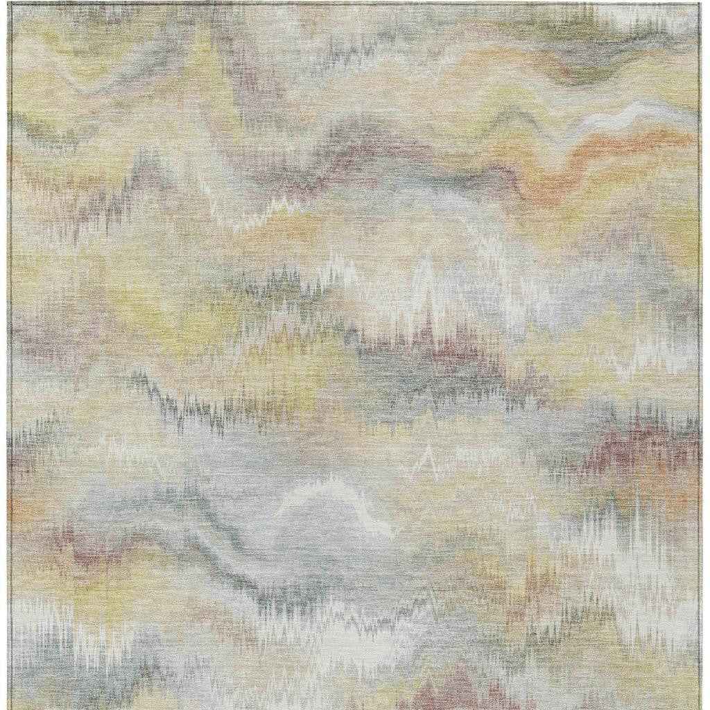 5' X 8' Beige And Ivory Abstract Washable Indoor Outdoor Area Rug