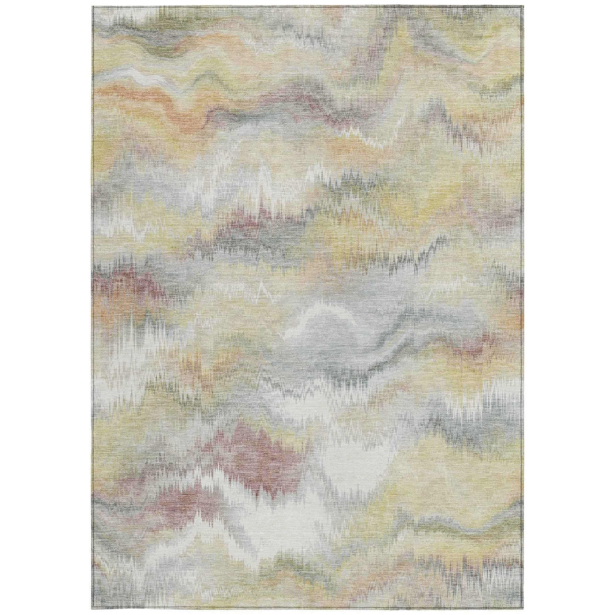 5' X 8' Beige And Ivory Abstract Washable Indoor Outdoor Area Rug