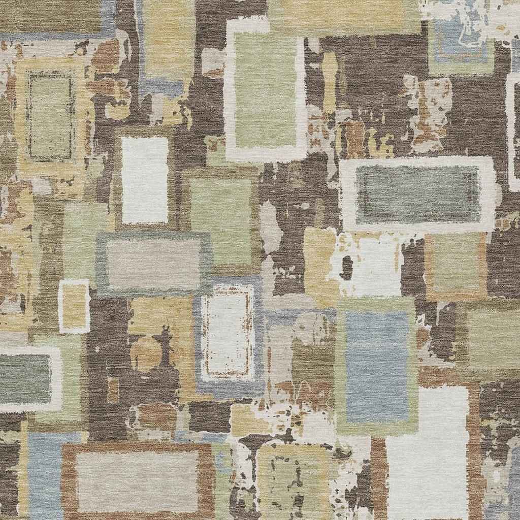 8' X 10' Brown Ivory And Gray Geometric Washable Indoor Outdoor Area Rug