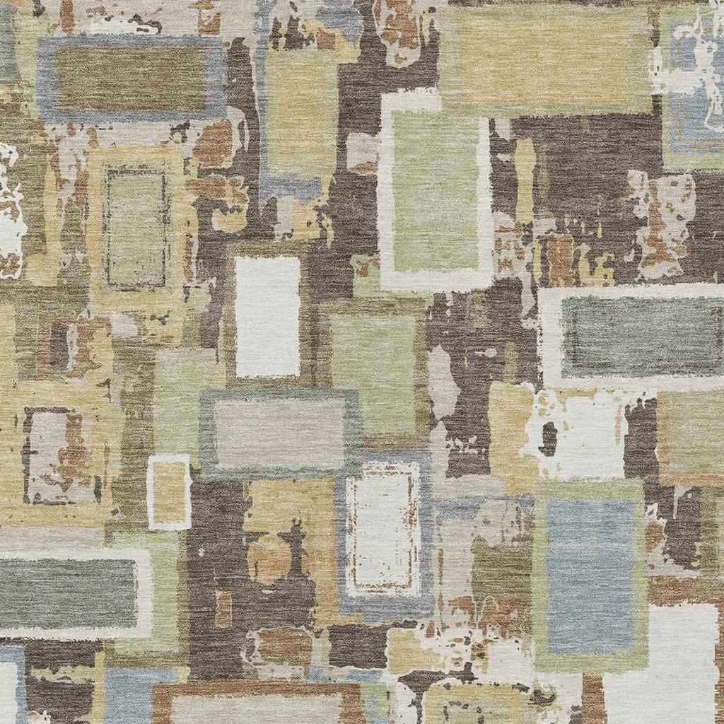 8' X 10' Brown Ivory And Gray Geometric Washable Indoor Outdoor Area Rug