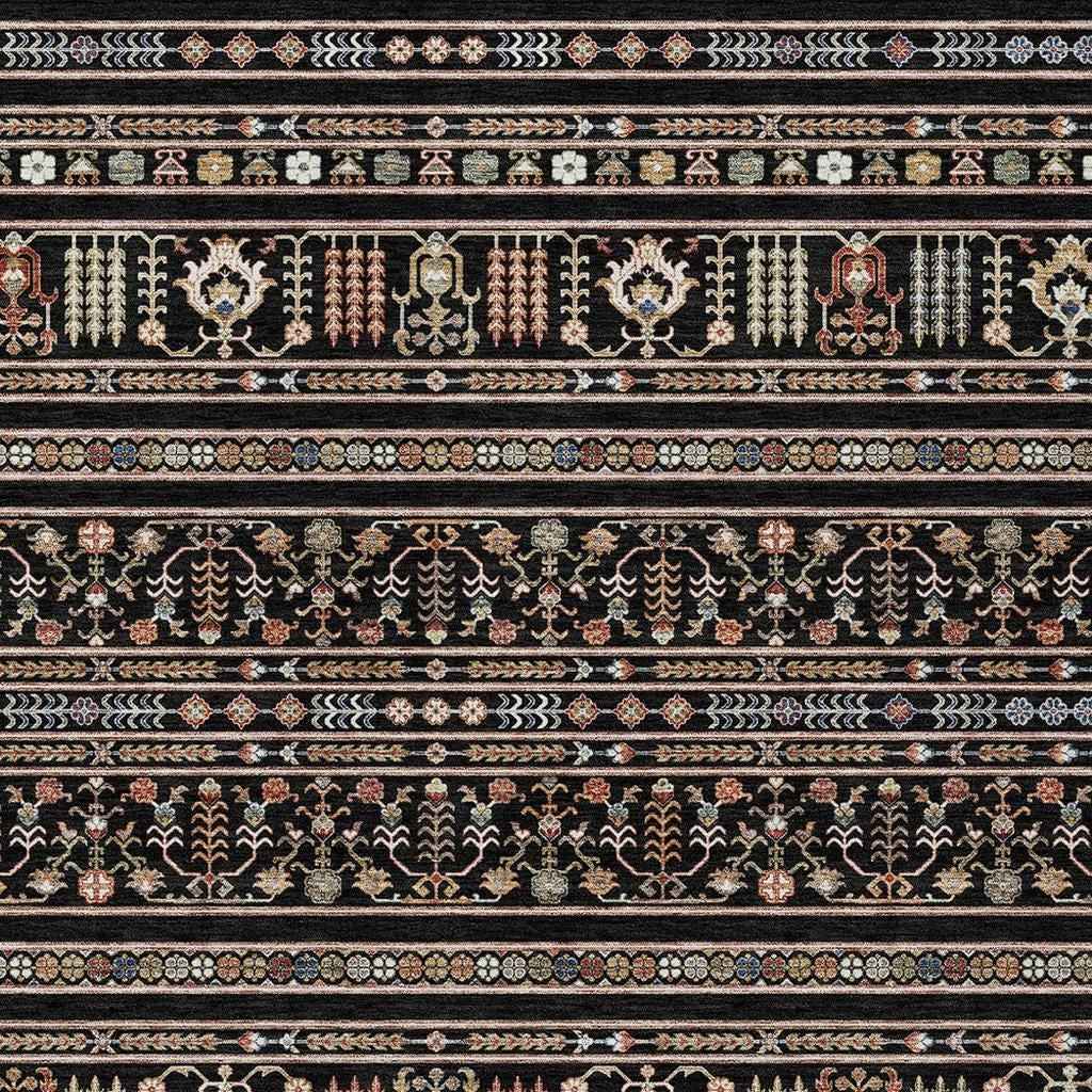 5' X 8' Black Blue And Copper Tribal Washable Indoor Outdoor Area Rug