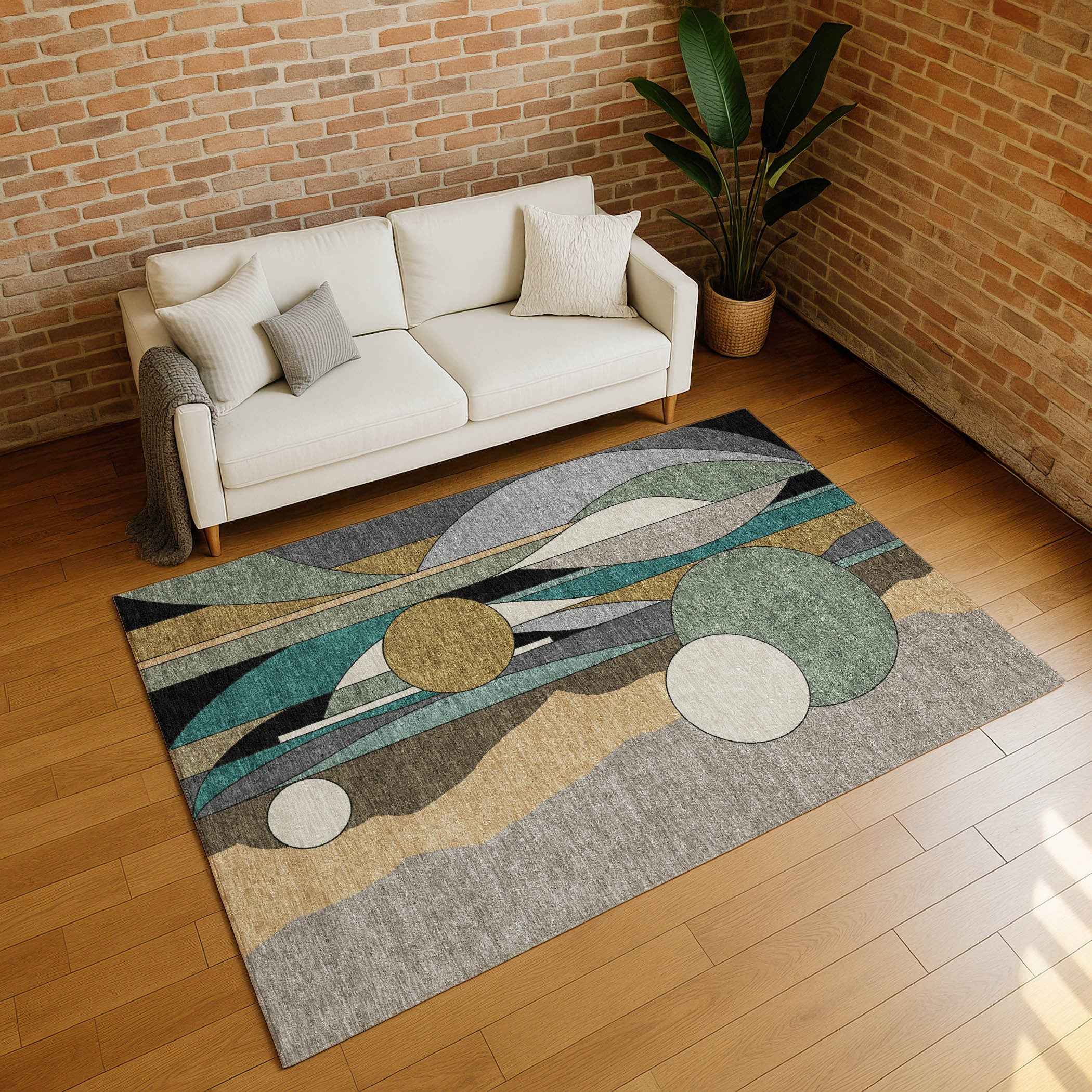 3' X 5' Taupe Ivory And Gold Geometric Washable Indoor Outdoor Area Rug