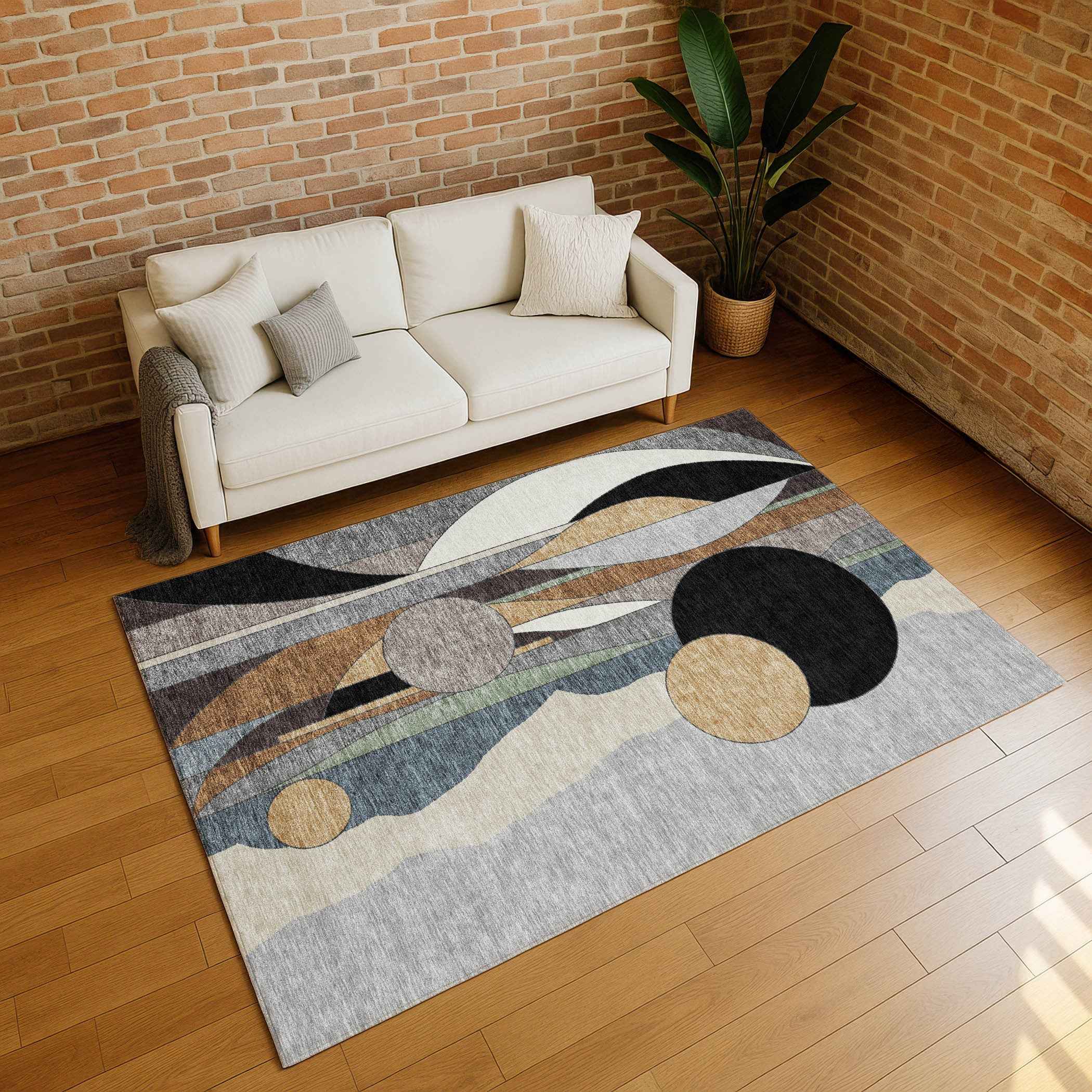 9' X 12' Gray Black And Gold Geometric Washable Indoor Outdoor Area Rug