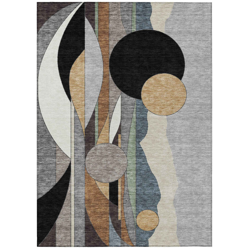 9' X 12' Gray Black And Gold Geometric Washable Indoor Outdoor Area Rug