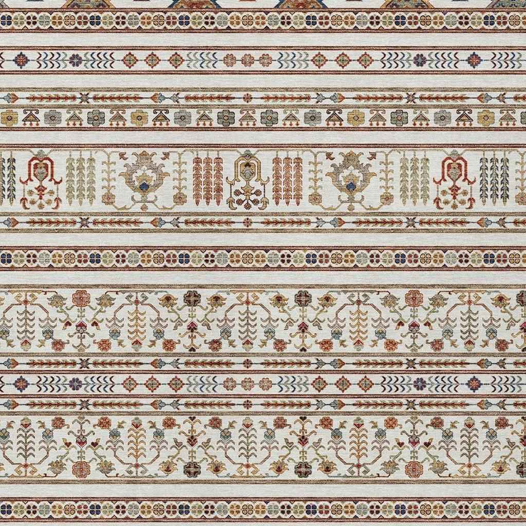 8' X 10' Ivory Blue And Copper Tribal Washable Indoor Outdoor Area Rug