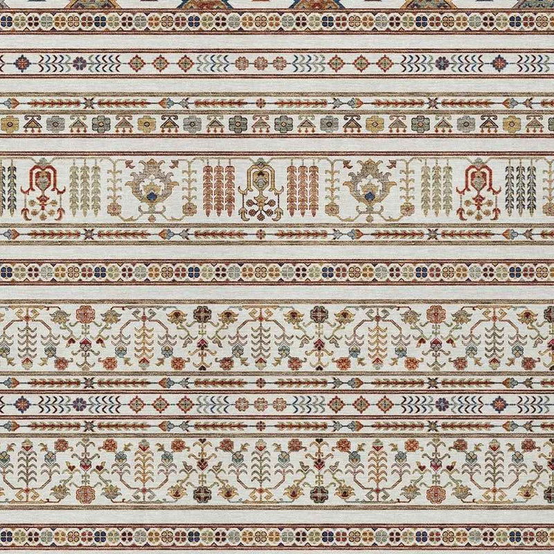 8' X 10' Ivory Blue And Copper Tribal Washable Indoor Outdoor Area Rug