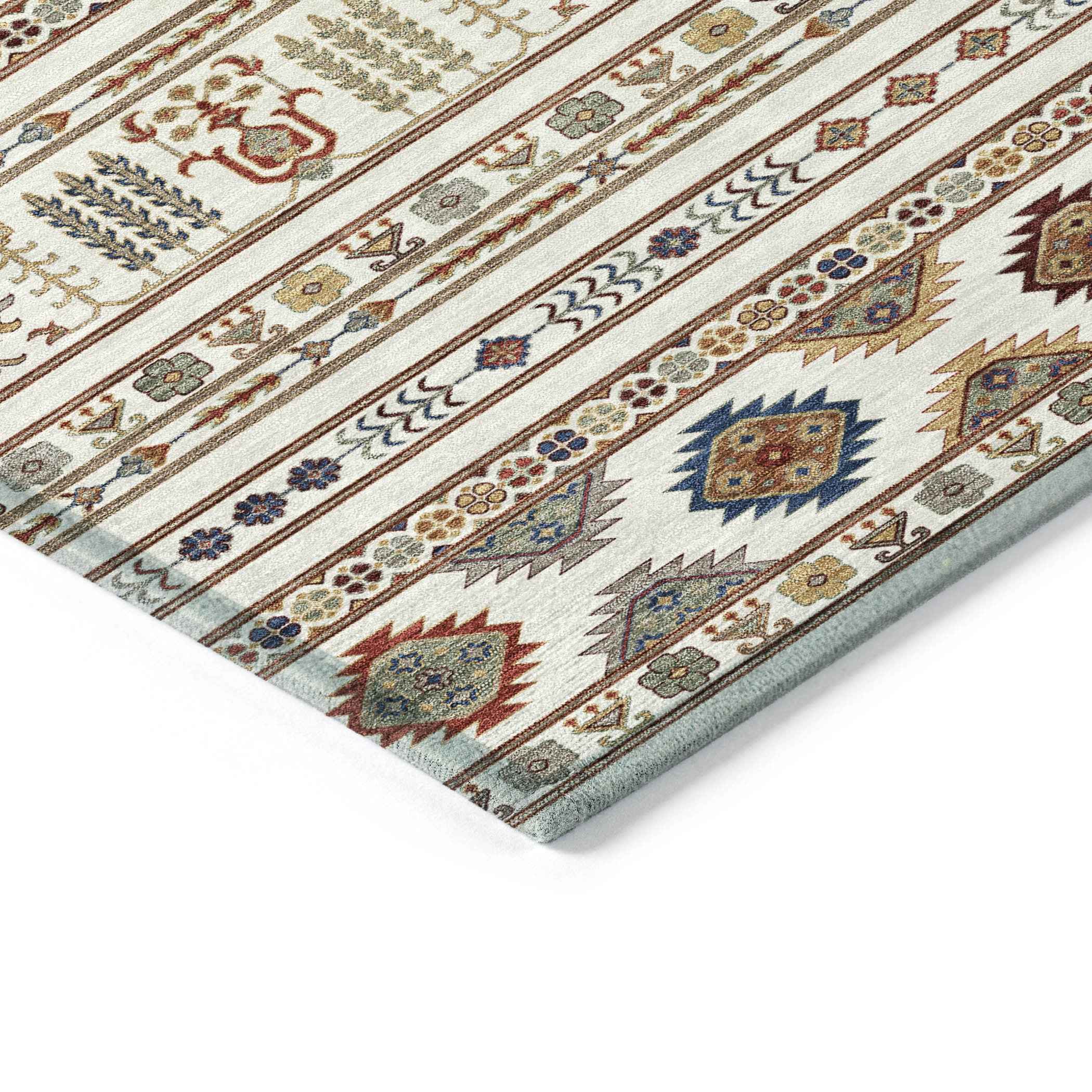 8' X 10' Ivory Blue And Copper Tribal Washable Indoor Outdoor Area Rug