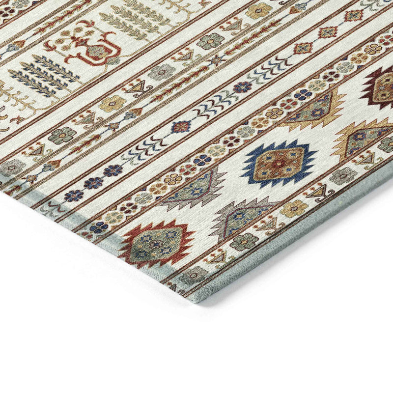 8' X 10' Ivory Blue And Copper Tribal Washable Indoor Outdoor Area Rug