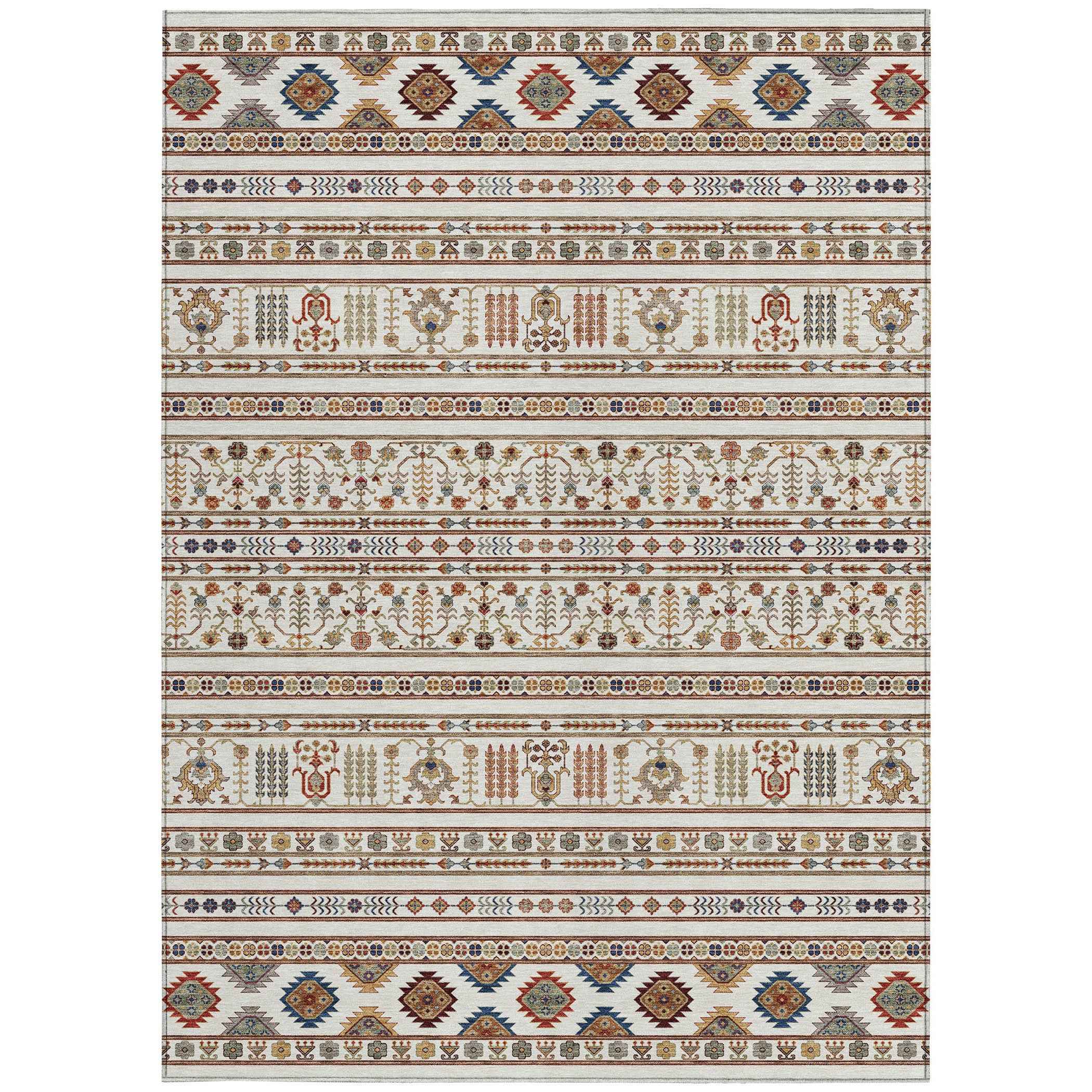 8' X 10' Ivory Blue And Copper Tribal Washable Indoor Outdoor Area Rug