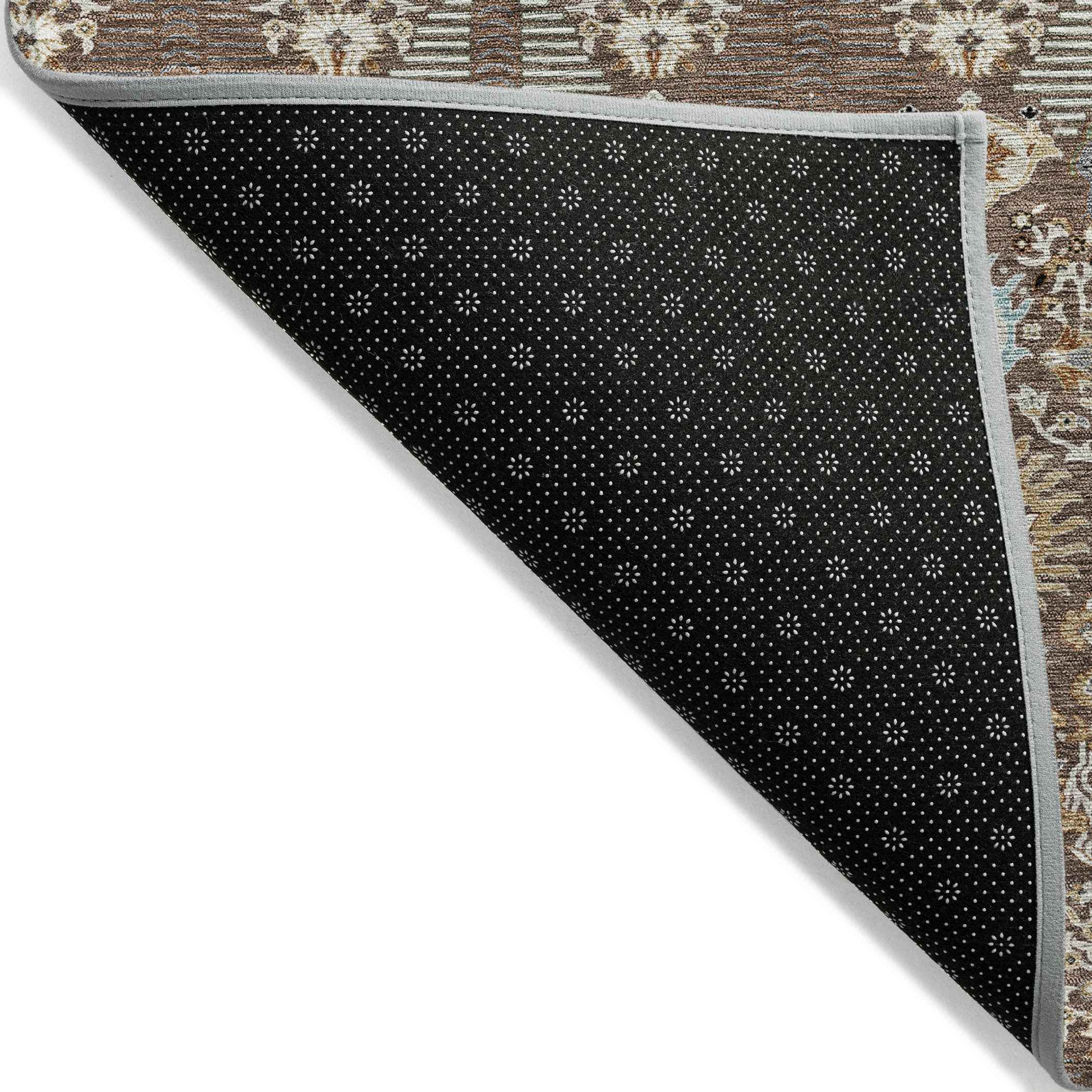 9' X 12' Brown And Beige Floral Washable Indoor Outdoor Area Rug