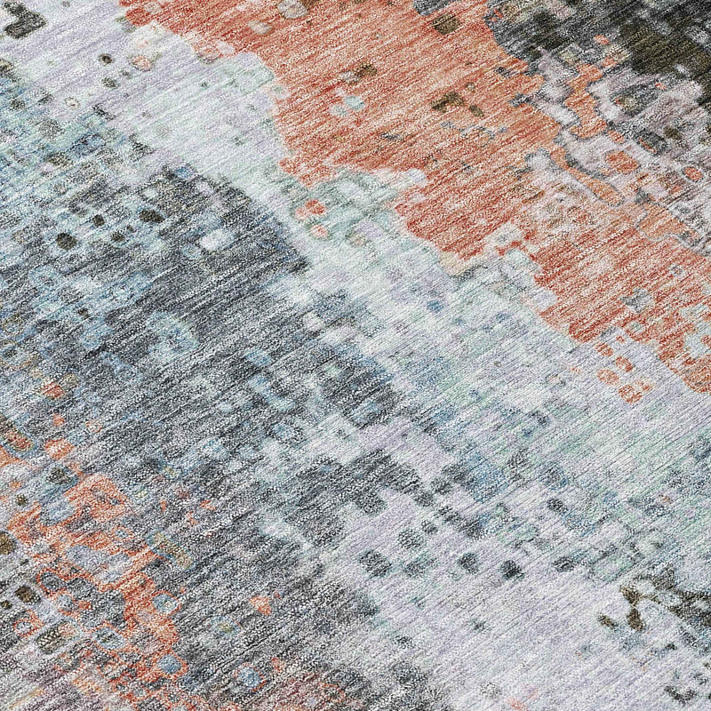 8' Granite Gray Ivory And Coral Round Abstract Washable Indoor Outdoor Area Rug