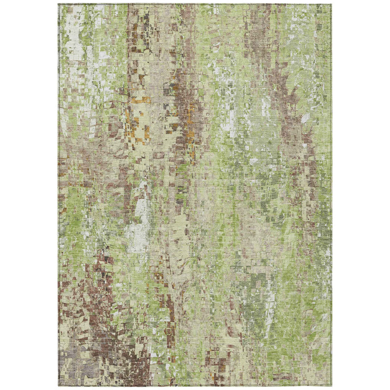 9' X 12' Green Tan And Ivory Abstract Washable Indoor Outdoor Area Rug