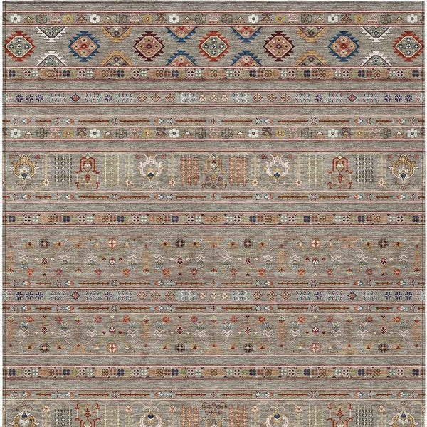 9' X 12' Taupe Blue And Copper Tribal Washable Indoor Outdoor Area Rug