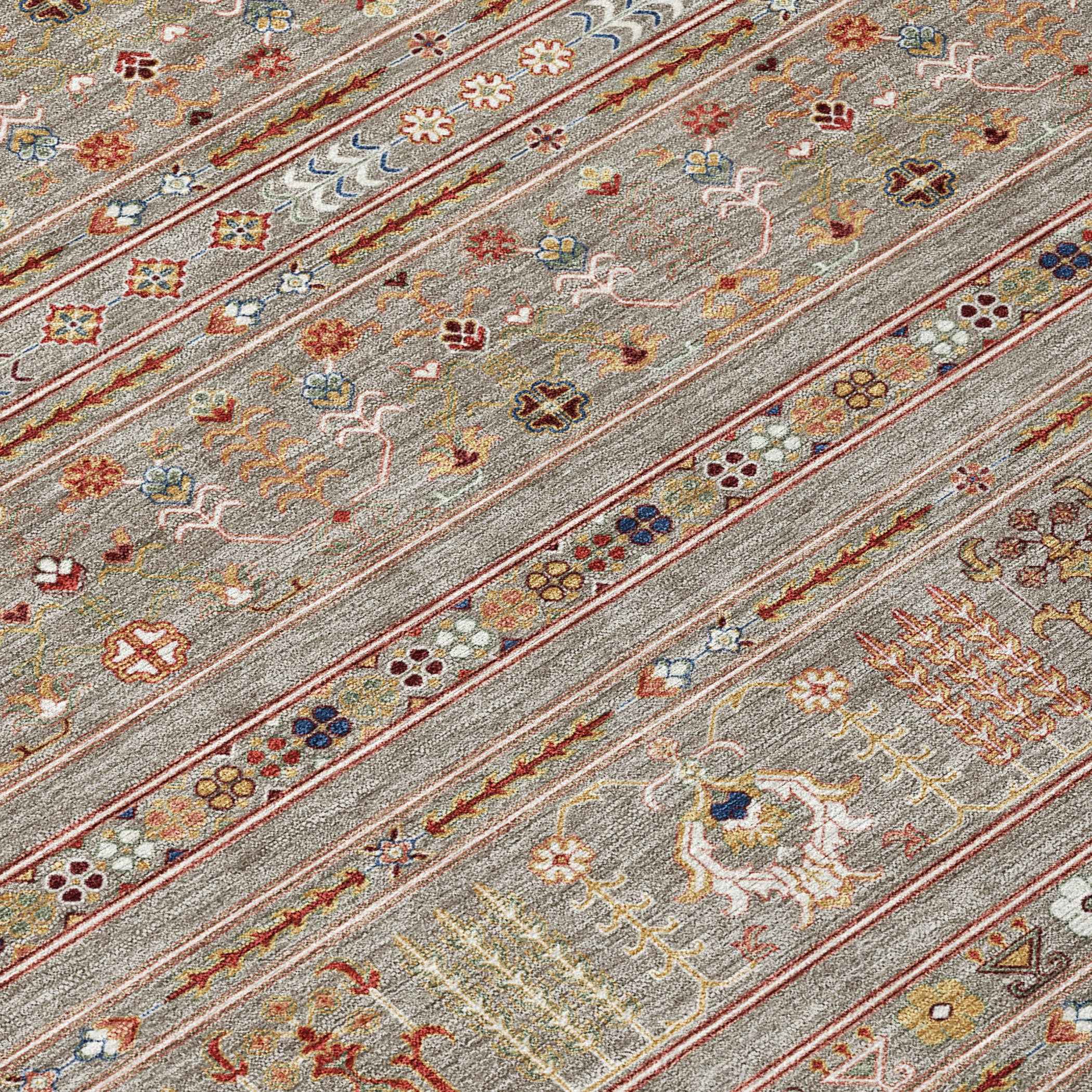 9' X 12' Taupe Blue And Copper Tribal Washable Indoor Outdoor Area Rug