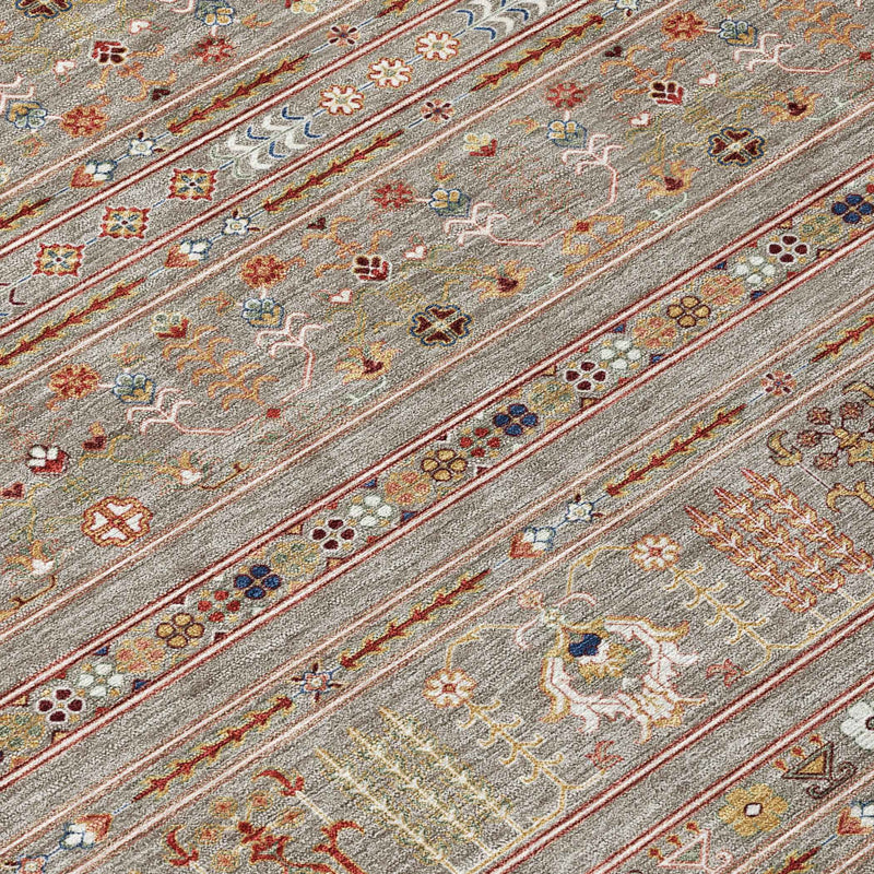 9' X 12' Taupe Blue And Copper Tribal Washable Indoor Outdoor Area Rug