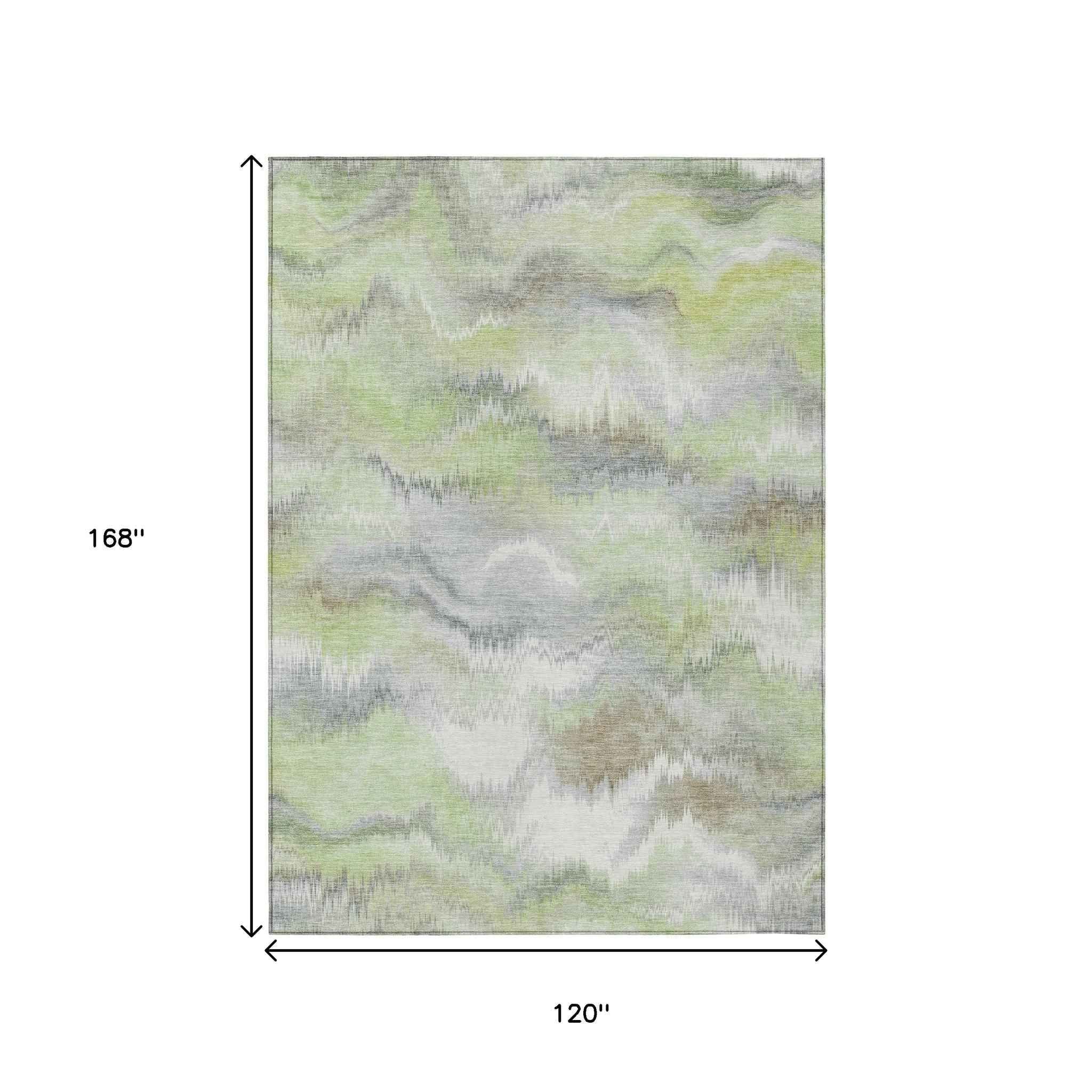 10' X 14' Artichoke Green And Ivory Abstract Washable Indoor Outdoor Area Rug