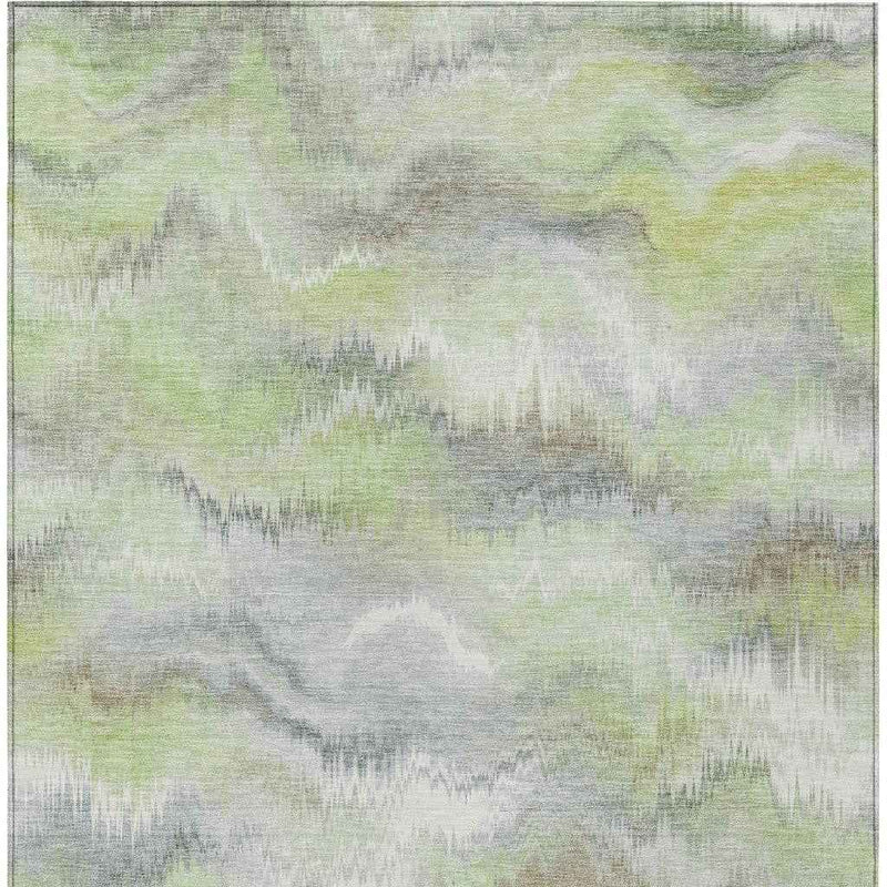10' X 14' Artichoke Green And Ivory Abstract Washable Indoor Outdoor Area Rug